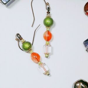 artisan earrings 451#mfs NEW boho green orange beads hatpin victorian antique br